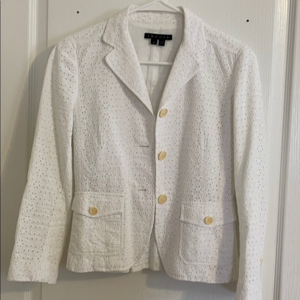 Theory white eyelet blazer